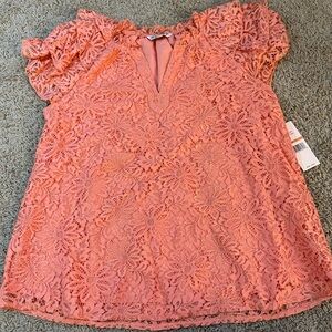 Nanette Lepore Coral Lace V-neck Top Size Small NWT
